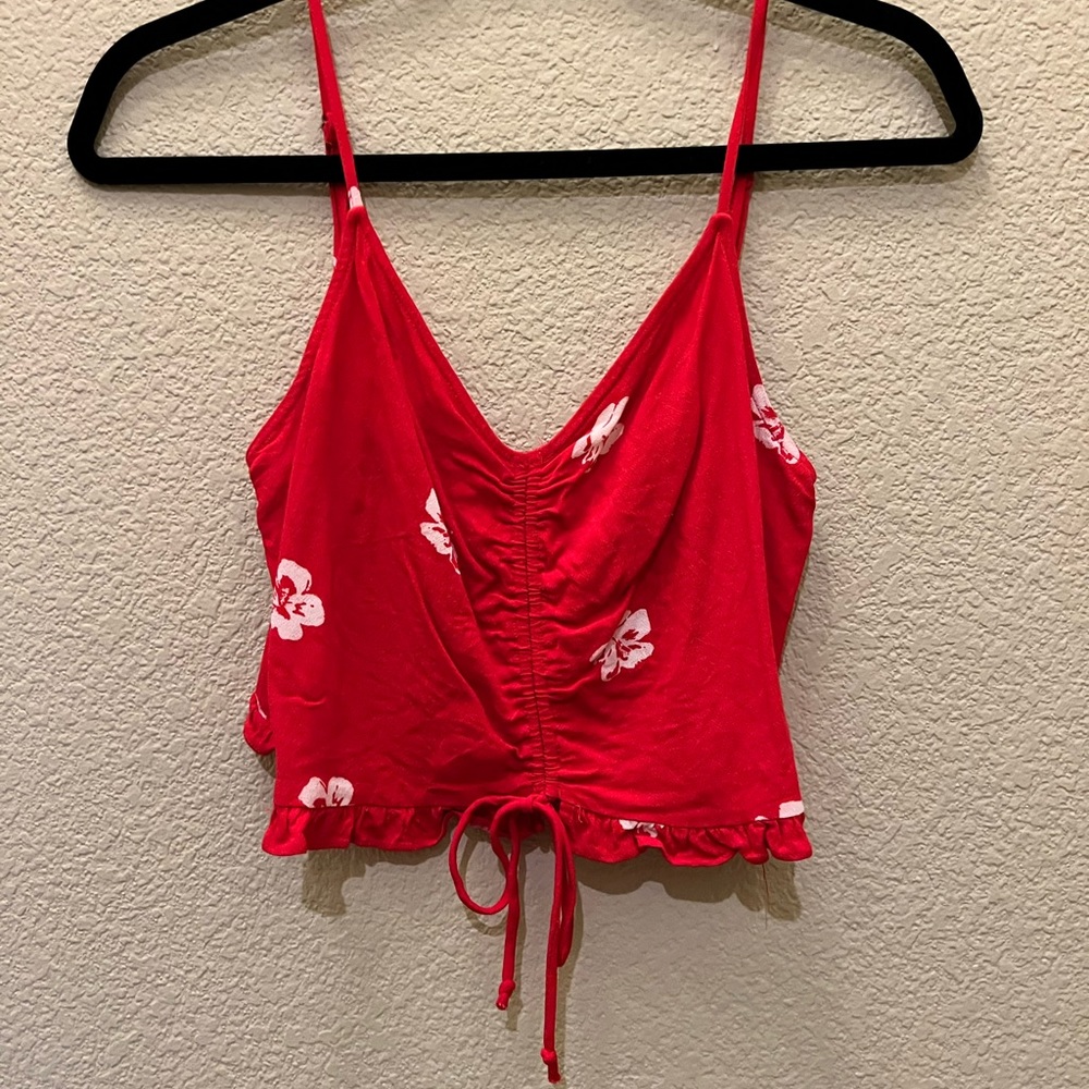 PacSun/LA Hearts | Red Floral Srunch Tie Crop Top